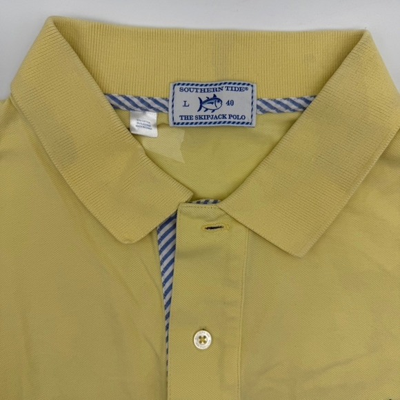 Southern Tide‎ Skipjack Polo Shirt Short Sleeve Yellow Cotton Casual Mens L 40 - Picture 1 of 9